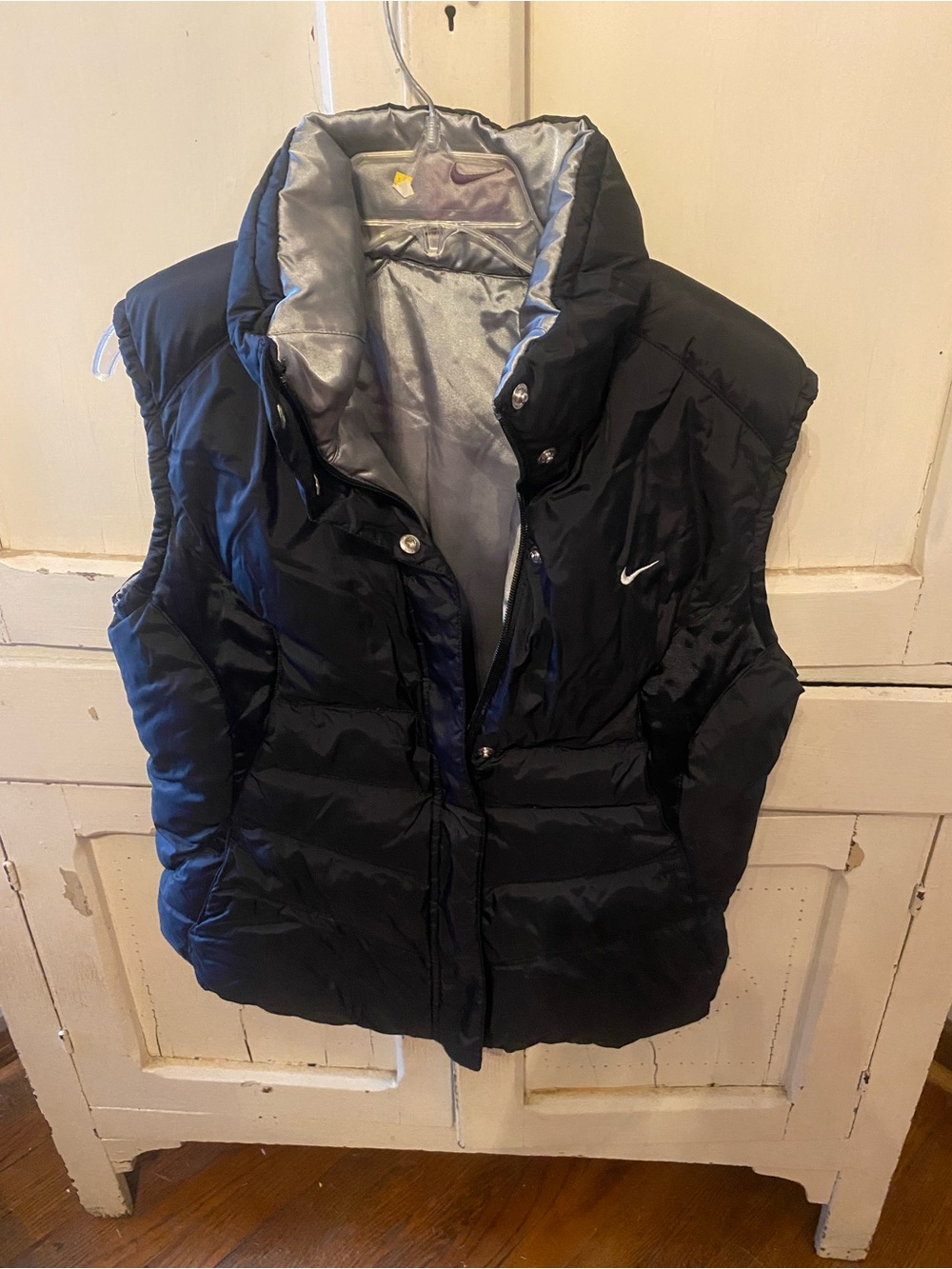 Nike Women's Black Puffer Vest with Silver Lining